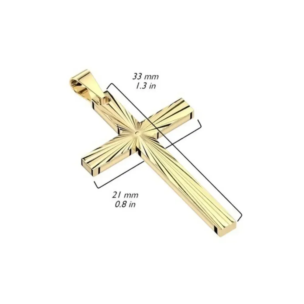 NWOT‎ Engraved Starburst Cross Stainless Steel Pendant